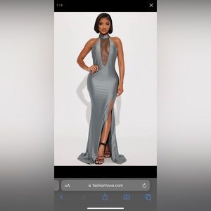 Fashion Nova Silver Halter Gown (New)